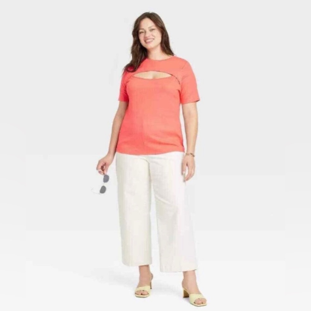 Ava & Viv coral blouse with front cutout - Picture 3 of 7